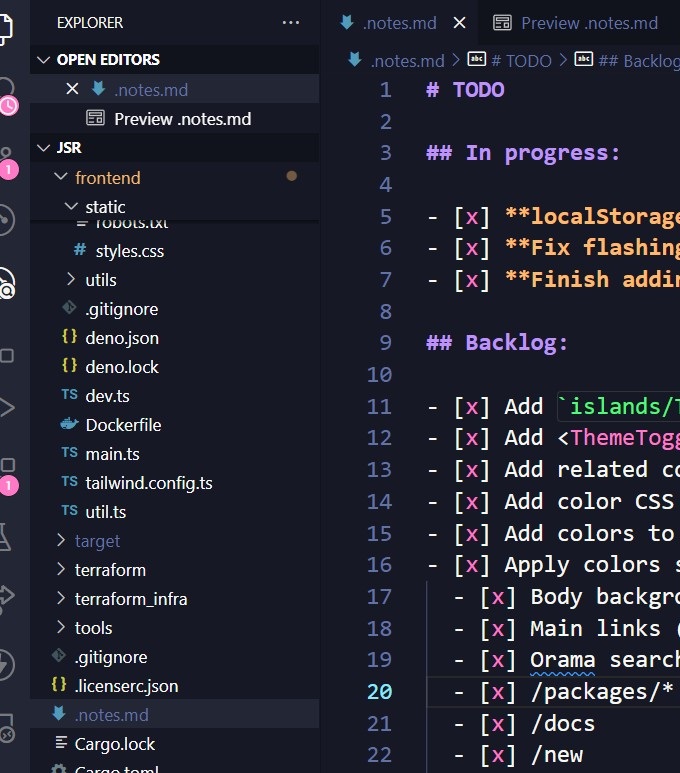 Screenshot of todos file in VS Code