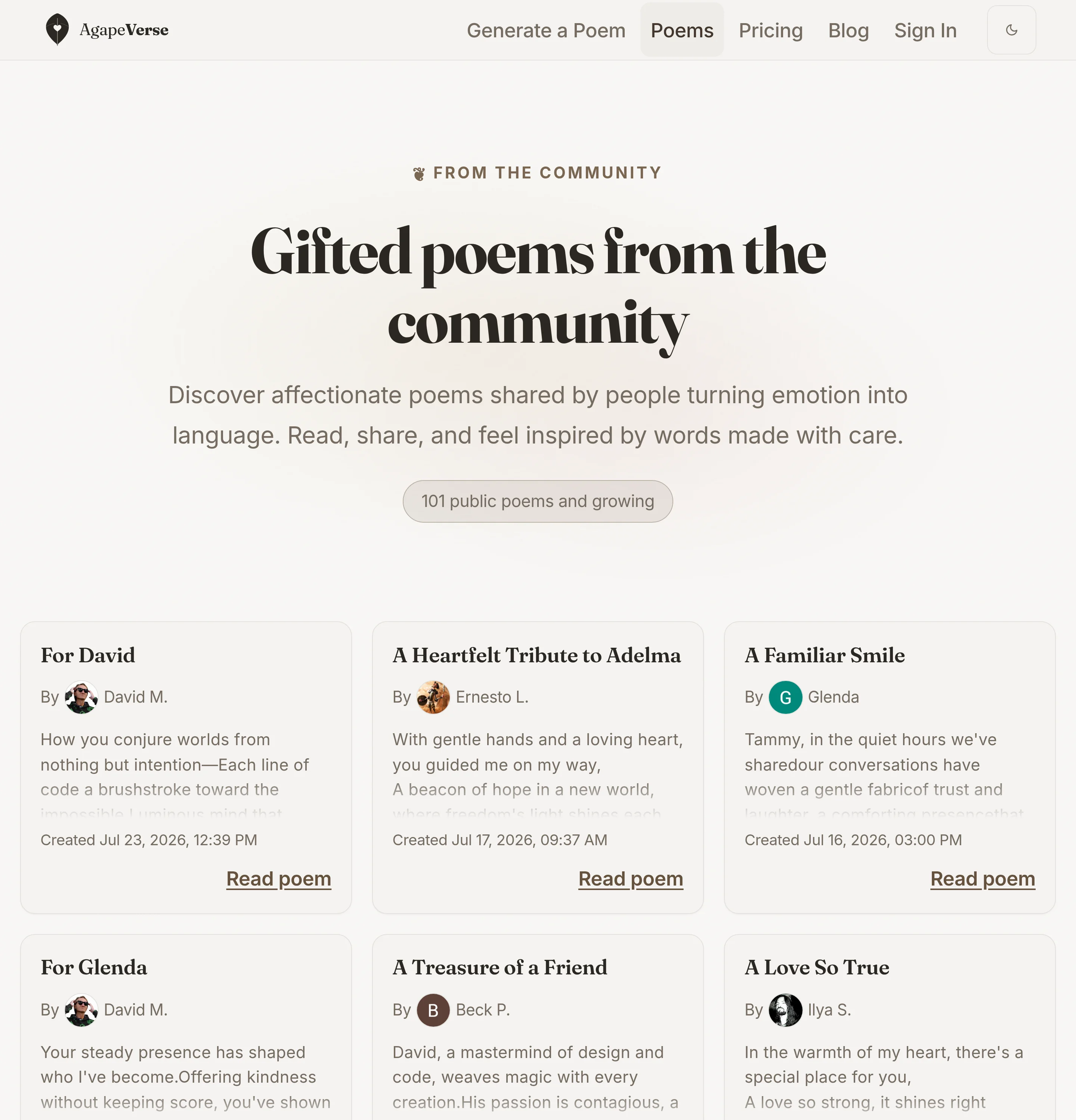 The community poem gallery