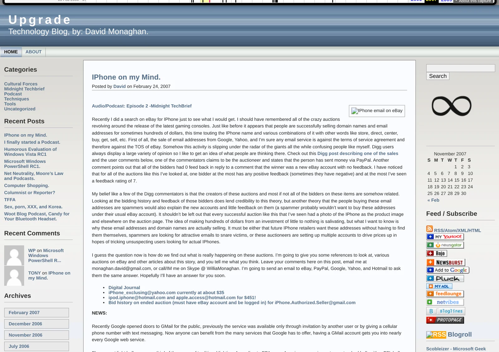 The Blog I Forgot: Upgrade, 2005 to 2007