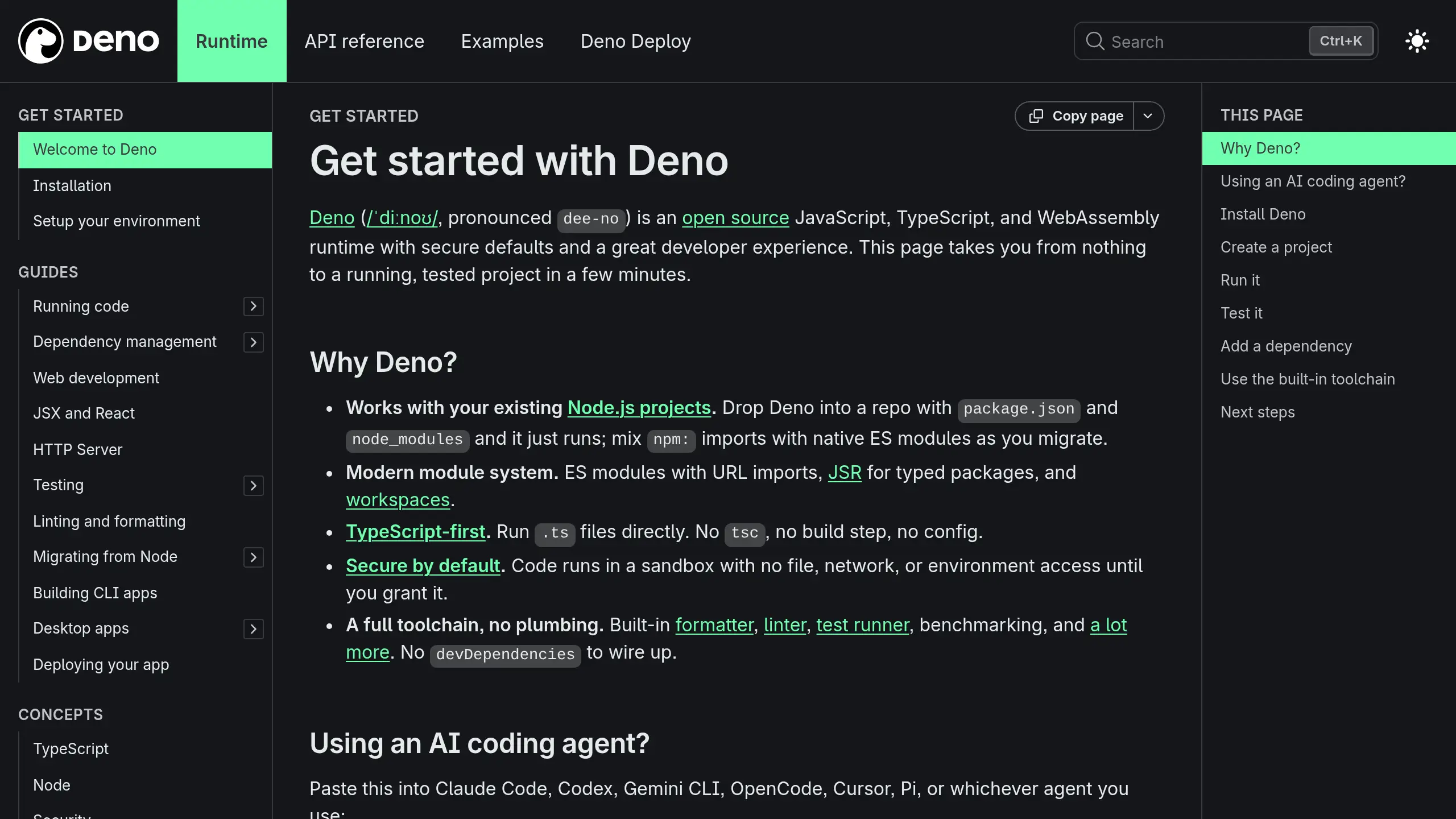 Screenshot of docs.deno.com