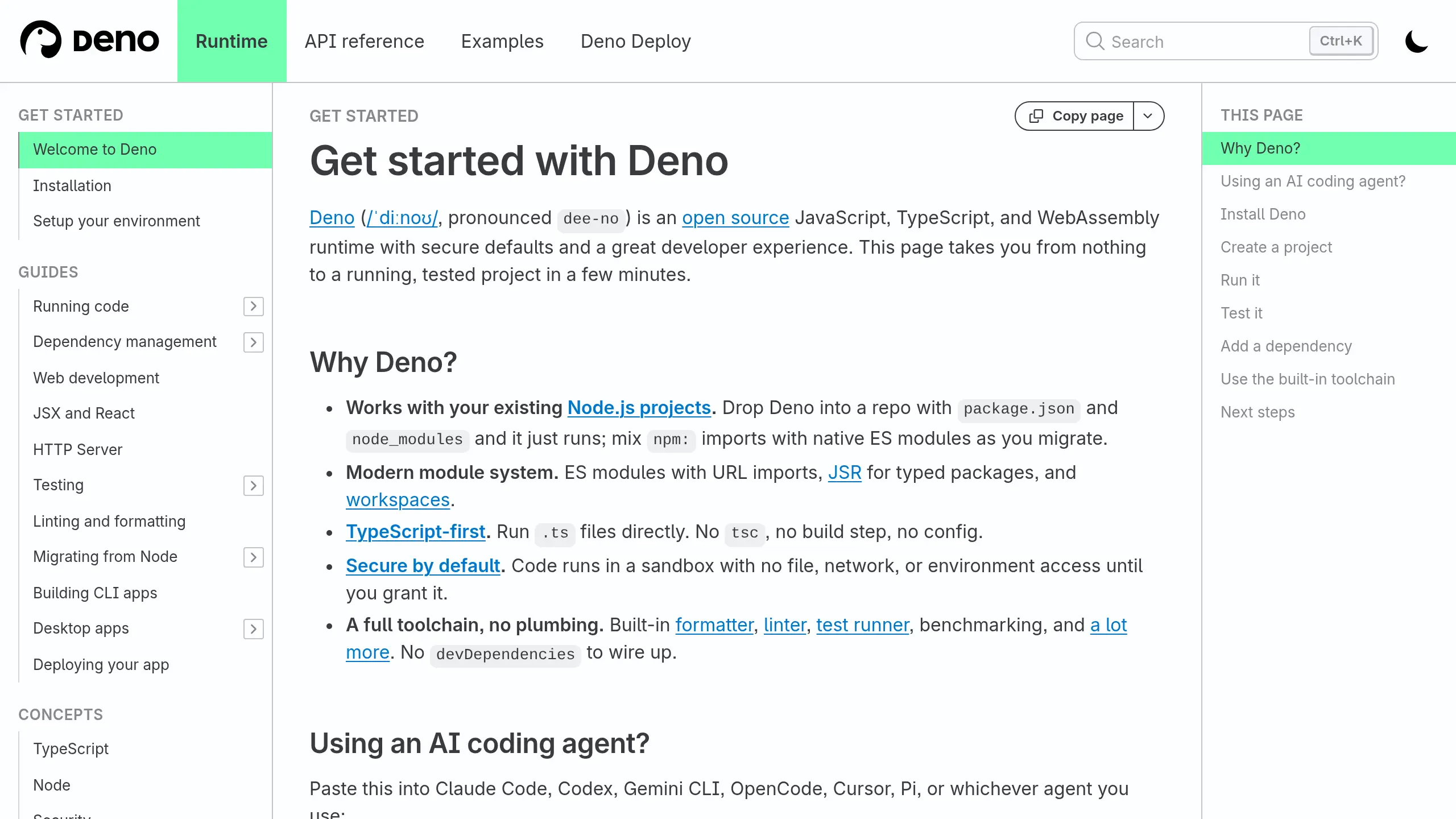 Screenshot of docs.deno.com