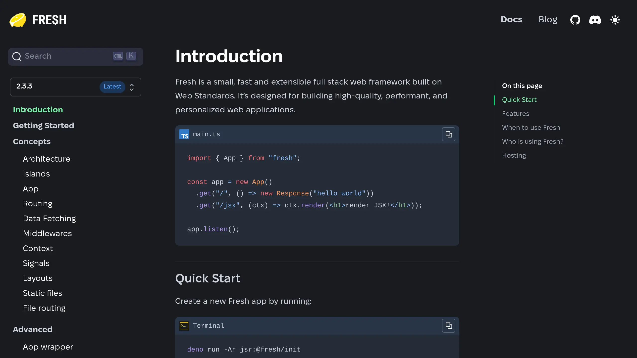 Screenshot of fresh.deno.dev/docs Light/Dark Theme Toggle