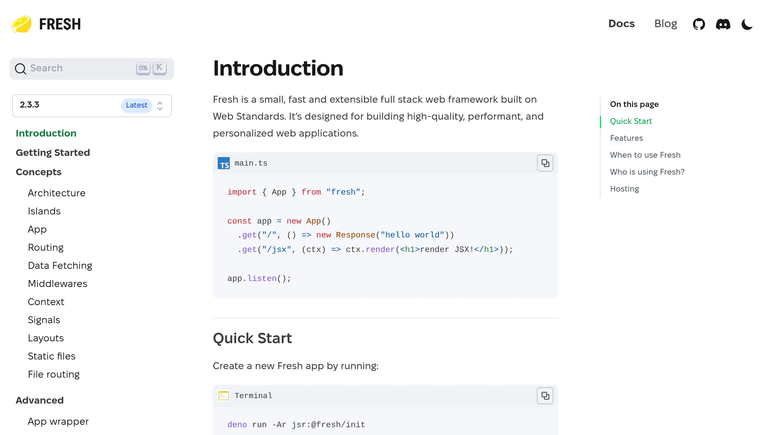 Screenshot of fresh.deno.dev/docs Light/Dark Theme Toggle